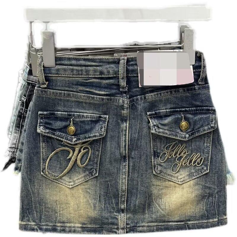 Women's Embroidered High Waist A-Line Denim Skirt - Summer 2024 Retro Style
