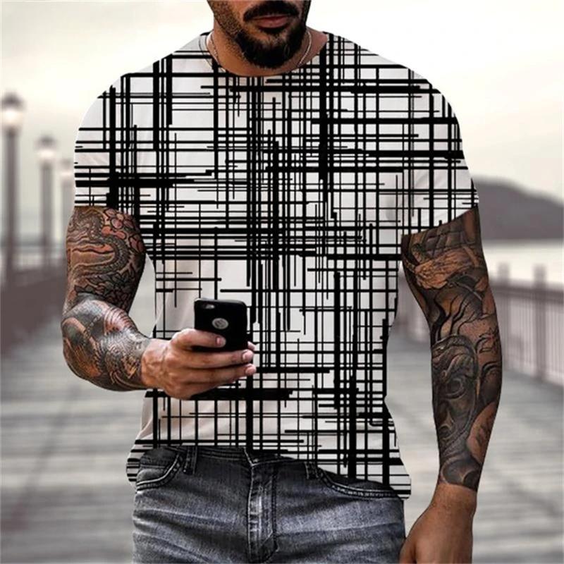 Hot Sale Black White Stripes 3D Graphic T Shirts Men Summer Y2k Tshirt Clothing Mens Fashion Harajuku Breathable O Neck Top Tees