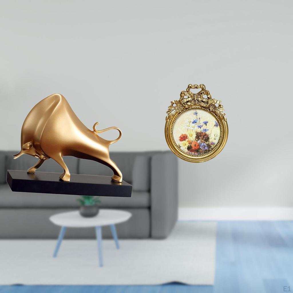 Abstract Ox Sculpture with Vintage European Frame for Decor And Unique Wedding Gift Ideas Tabletop