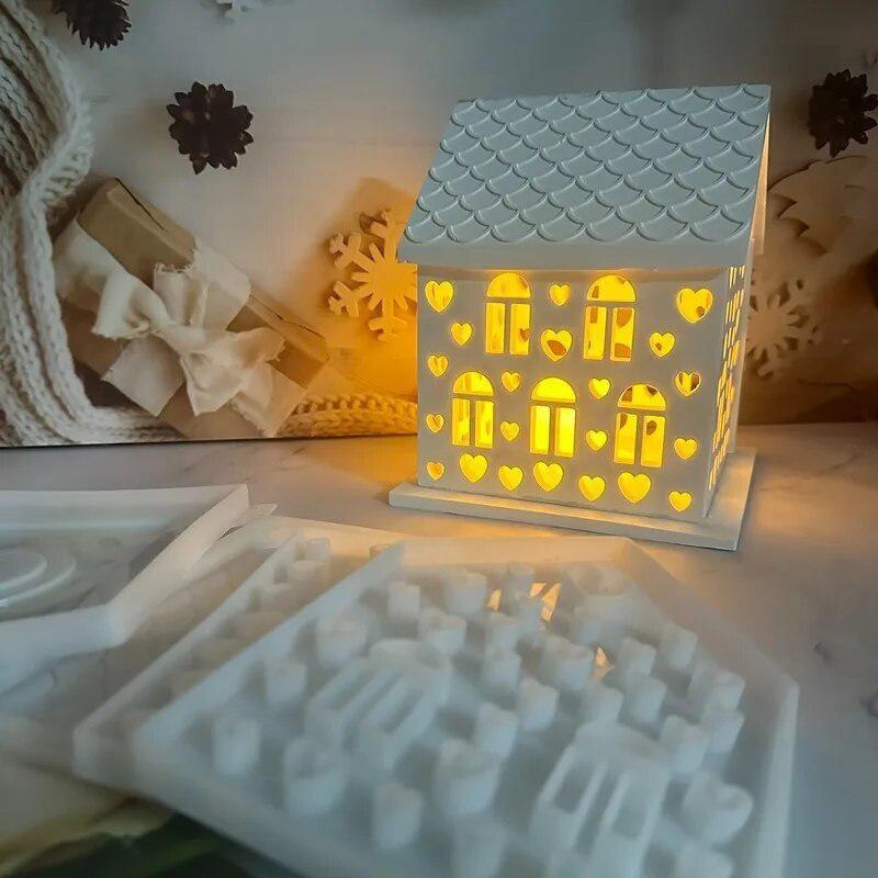 4Pcs/set 3D House Heart Silicone Molds for Resin Concrete Love House Candle Holder Mold House Shaped Decoration Ornaments Gypsum Mold