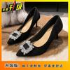New Rhinestone High Heels Women's Thin Heels Fashion Light Mouth Pointed Single Shoes Black Soft Sole Not Tired Shoes