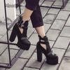 Punk Style Women's Short Boots Super High Heel Black Pumps Chain Decor Buckle Strap Booties Woman 2026 Platform Shoes Size35 42