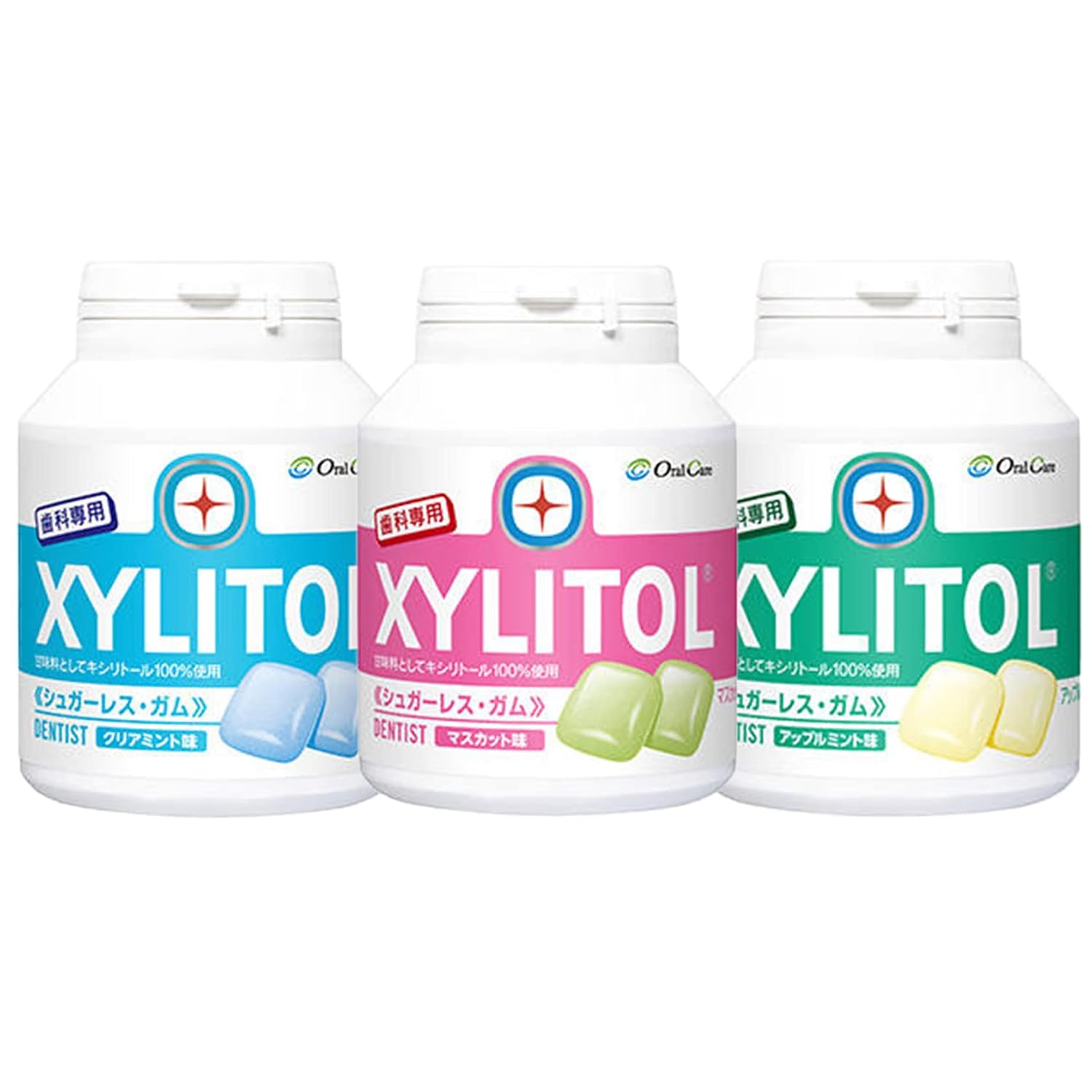 Dental Xylitol Gum Bottle 3 Set (Clear MintMuscatApple Mint) 1 each 153g (approximately 90 pieces)