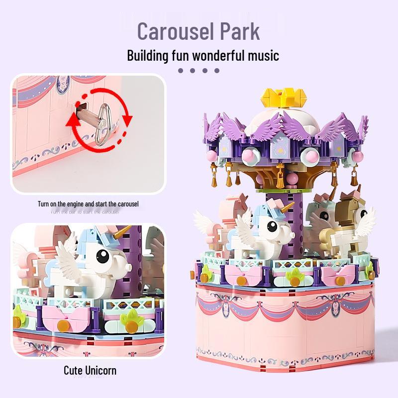 Ferris Wheel & Carousel Music Box: Building Block Toy Gift for Girls, Girlfriends, and Best Friends