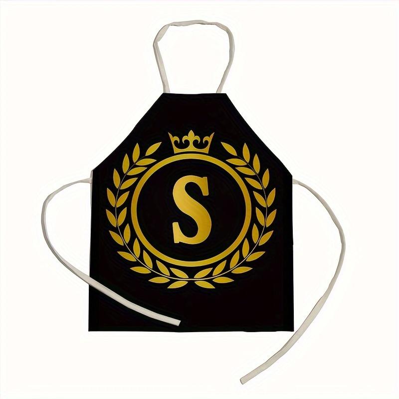 1 personalized letter apron with golden crown print on a black background, suitable for kitchen baking and barbecue