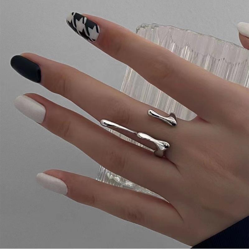 New Simple Irregular Liquid Metal Lava Open Mouth Rings For Women Fashionable Daily Accessory Party Jewelry Gifts