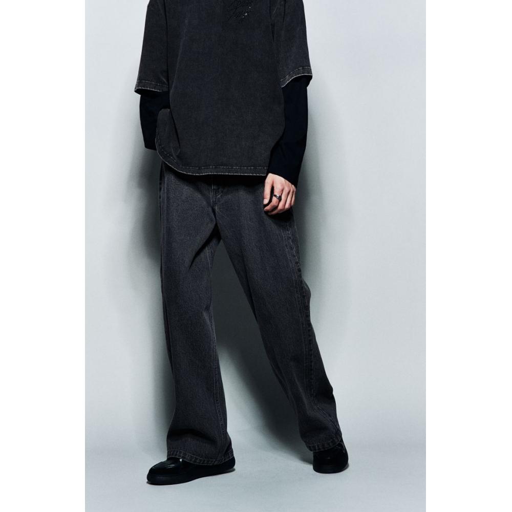 H M Wide Jeans Dark deniM Grey