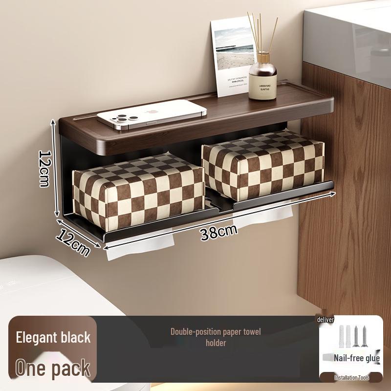 

CMAOS Wall-Mounted Double Tissue Holder with Walnut Shelf