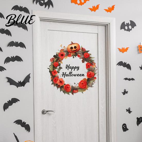 Decorative Seasonal Window Film Halloween Wreath Wall Stickers Happy Garland Decals Retro Autumn Pumpkin Stickers & Rose Waterproof PVC Decor