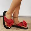 Damen Winter Flip-Flop Hausschuhe, Warme Plattform-Hausschuhe mit Fleece-Futter und 3D-Blume in Rosa, Rutschfest für Innen und Außen, Kaltwetter Hausschuhe
