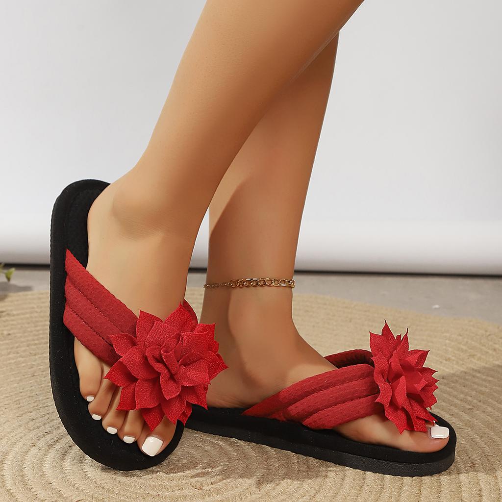 Damen Winter Flip-Flop Hausschuhe, Warme Plattform-Hausschuhe mit Fleece-Futter und 3D-Blume in Rosa, Rutschfest für Innen und Außen, Kaltwetter Hausschuhe