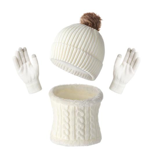 3Pcs/Set Winter Hat Scarf Gloves Set Solid Color Twist Texture Velvet Lining Winter Hat Neck Warmer Gloves Set Cold Weather Gear