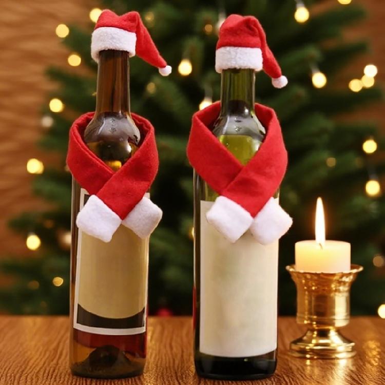 Festival Flaschenhüllen Kollektion 12 Stück Weihnachts-Schal Hut Dekorationen Vliesstoff Sicher für Kinder Tischplatte Feiertags-Styling