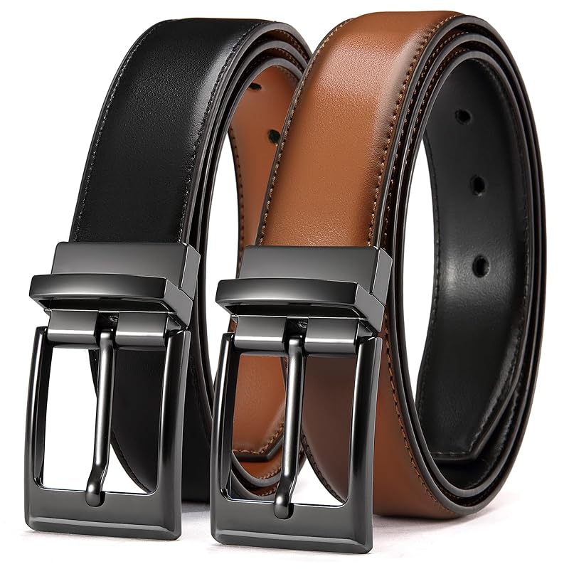 

[CHAOREN] belt men s leather 1 piece & 2 colors reversible belt rotating buckle width 30mm adjustable For men business suit casual