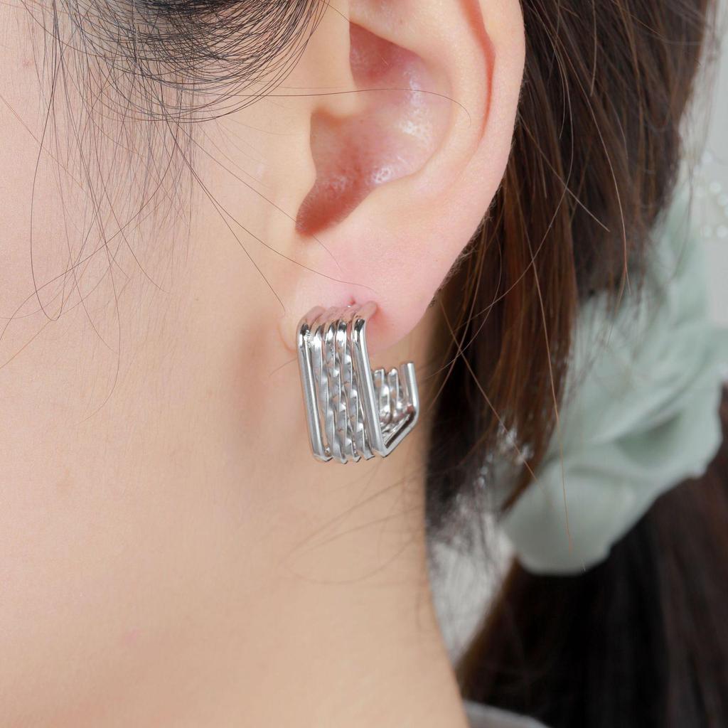 Gold Titanium Steel Multilayer Hoop Earrings - Light Luxury, Colorfast, High-End Feel