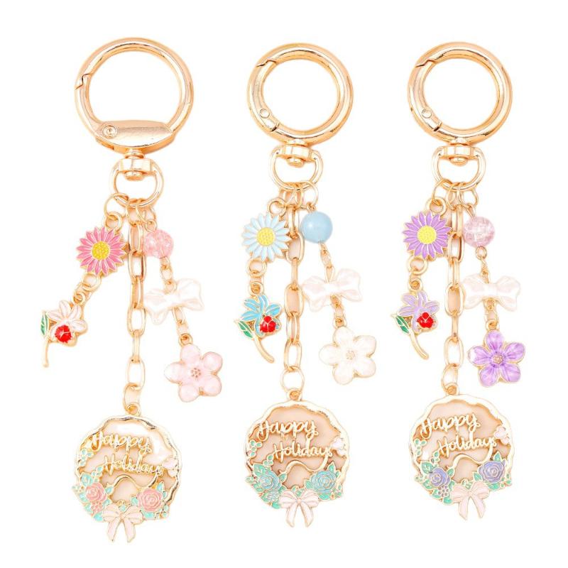 Cute Enamel Garland Keychain Women Girls Flowers Key Ring Pendants Handbag Decor Diy Handmade Jewelry Gifts