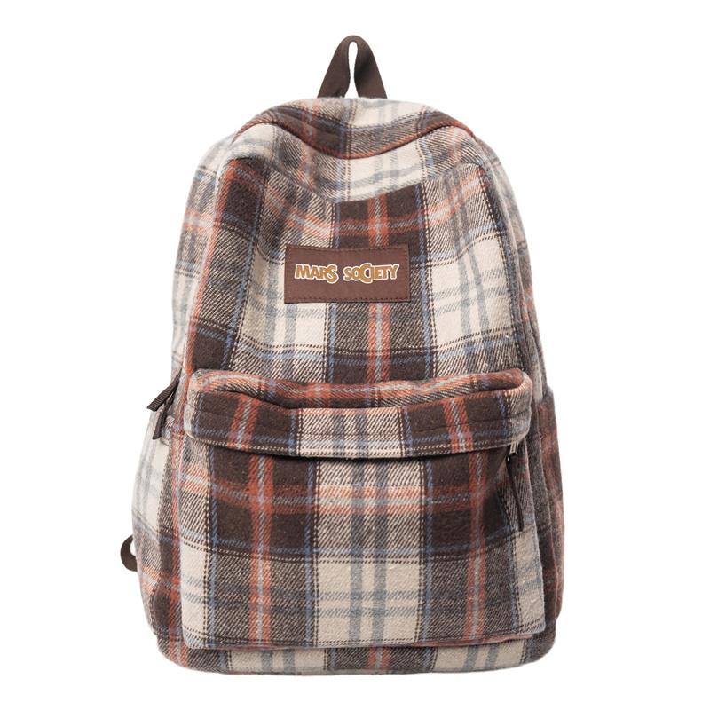 

Винтажный клетчатый рюкзак для средней школы для женщин оранжевый/бежевый