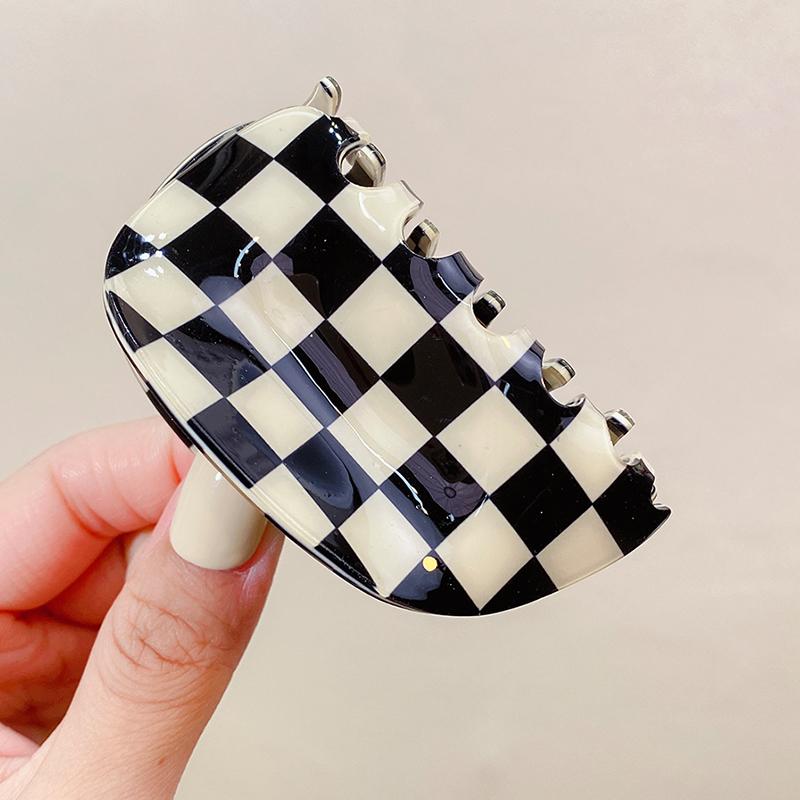 Women Elegant Checkerboard Acrylic Hair Claw Temperament Geometric Headband Hair Clips Hairpins Fahion Hair Accessories Gift