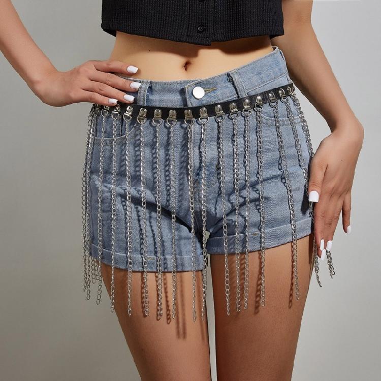 Stylish Black PU Leather Body Chain Belly Chain Belt with Metal Tassels for Women Music Festival and Evening Event Wear