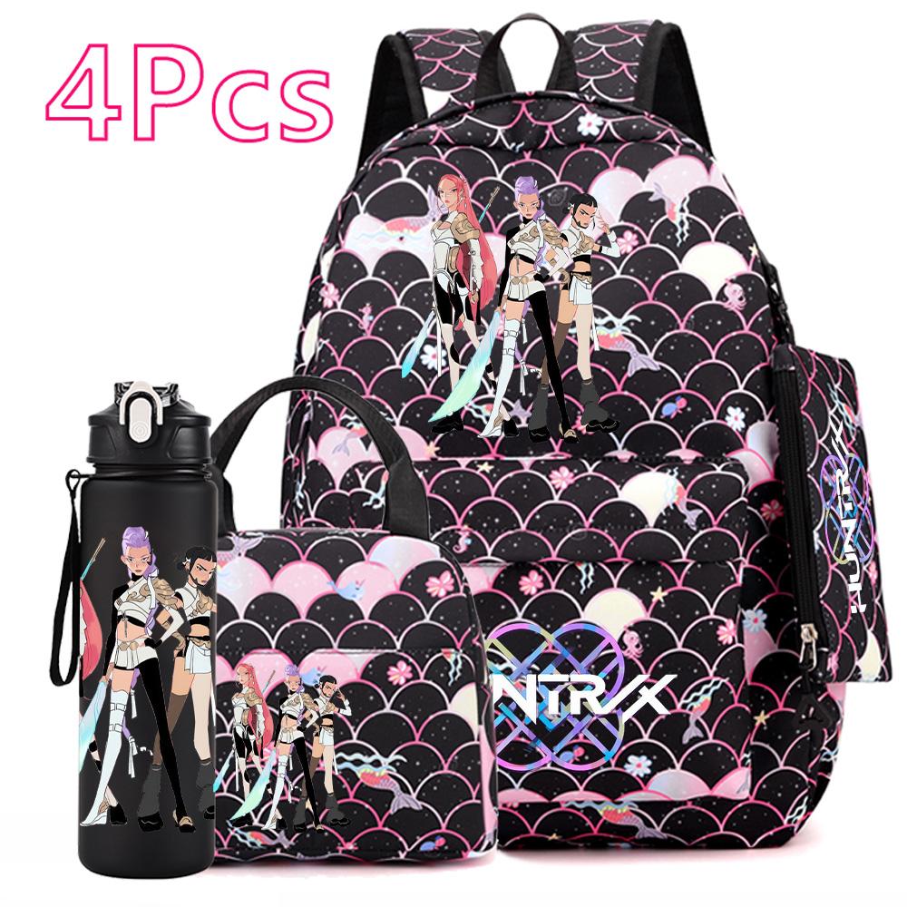 

4Pcs/set Kpop Printed Backpack Large Capacity Bookbag HandBag Case bag with 750ml Water Bottler Boy Girl SchoolBag waterproof Travel bag Mochila