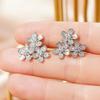 Huitan Beautiful Flowers Stud Earrings with Shiny Cubic Zirconia Graceful Exquisite Sweet Accessories Trendy Wedding Jewelry