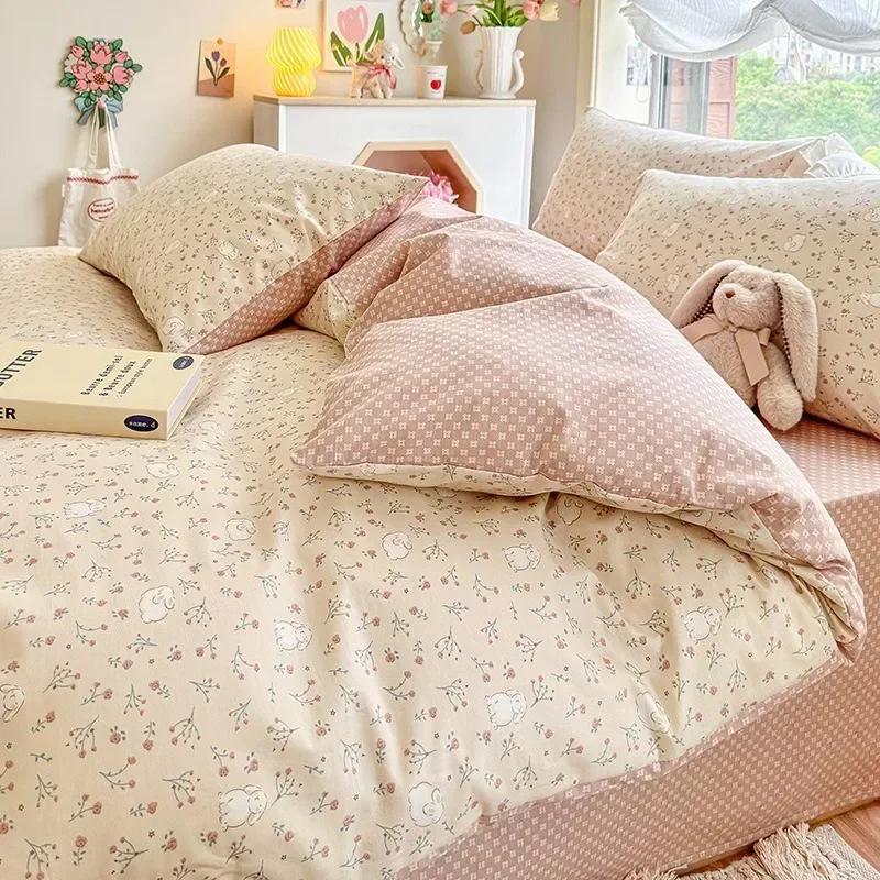 3/4pcs/set 100% Cotton Floral Pattern Duvet Cover Set with Pillowcase Sheet Home Twin Single Queen Size Boys Girls Bedding Sets