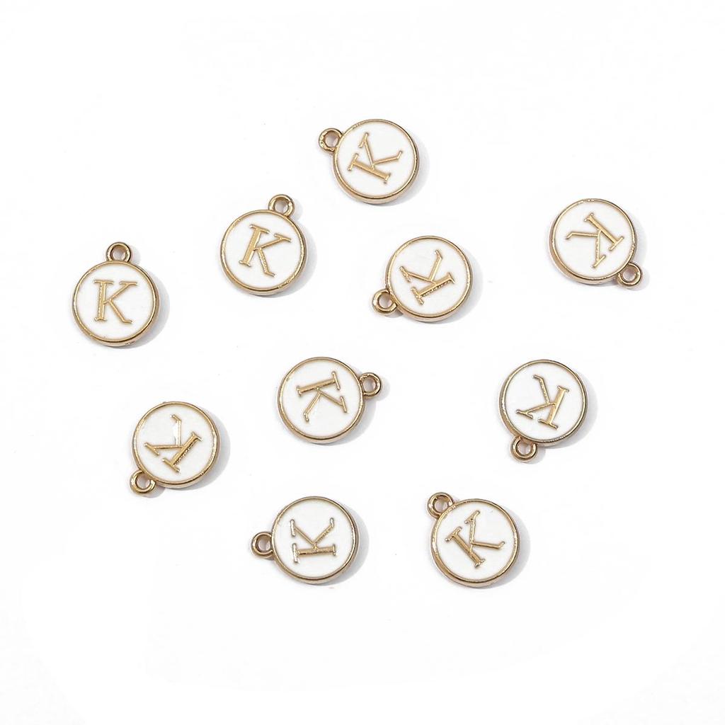10Pcs 12x2.5mm Alphabet Double Face Charms Pendant Beads for Jewelry DIY Findings