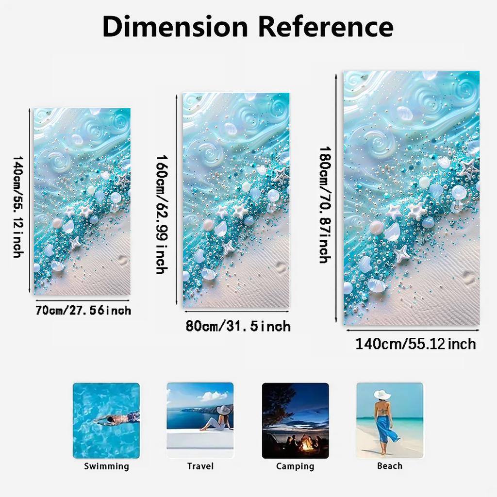 1Pc Dreamy Milk Blue Wave Beach Print Beach Towel Soft Quick-Dry Absorbent Vacation Swimming Bath Towel Wrap Shoulder