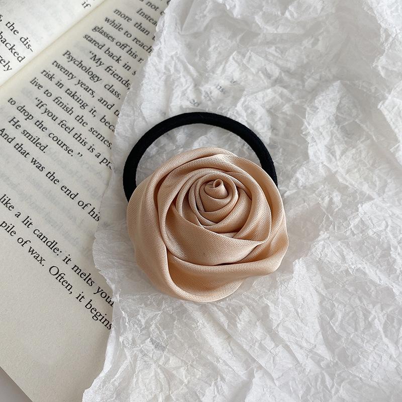 French Stain Rose Flower Elastic Hairbands Women Girls Hair Ropes Ties Flower Hair Scrunchies Ponytail Holder Hair Accessories