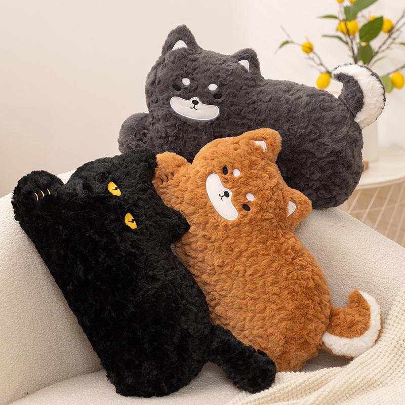 Cute Animal Stuffed Plush Toys Black Cat Husky Home Sofa Cushion Bedroom Lumbar Pillow Gifts For Sleeping Companion Dolls