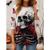 Tops for Women Skull Print  Round Neck Long Sleeve T-shirt Fall Casual Slim Pullover Women's Long Sleeve Top