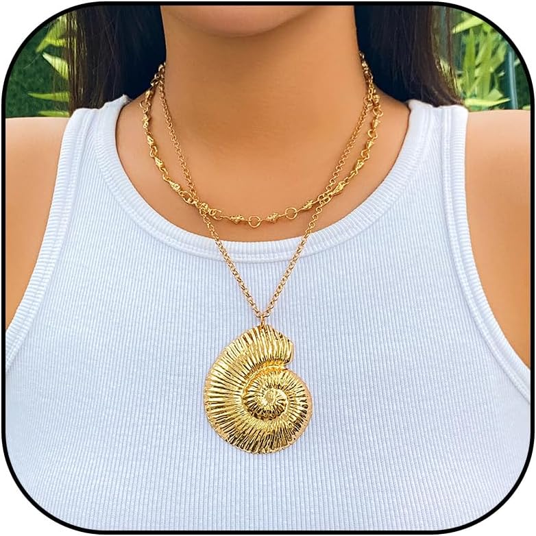 Dcfywl731 Starfish Seashell Necklace for Women Shell Pendant Accessories Chunky Gold Beach Jewelry Womens Fashion Accessories Summer Outfits for