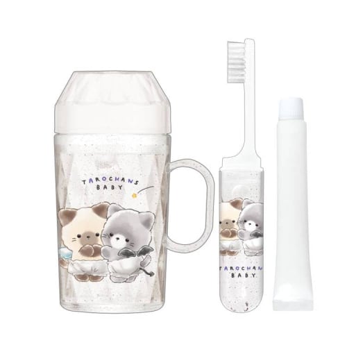 Crux Taro-chan's Diamond-Cut Toothbrush Set, Baby Toothbrush, Toothbrush Cup, Portable, 308058