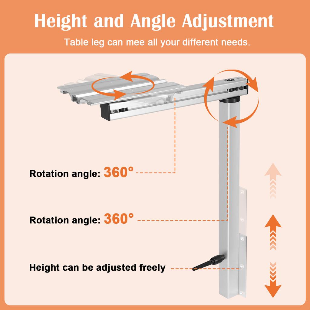 Aluminum Alloy Removable RV Table Leg 360 Degree Swivel Height Adjustable RV Table Leg Bracket Folding Table Leg for RVs