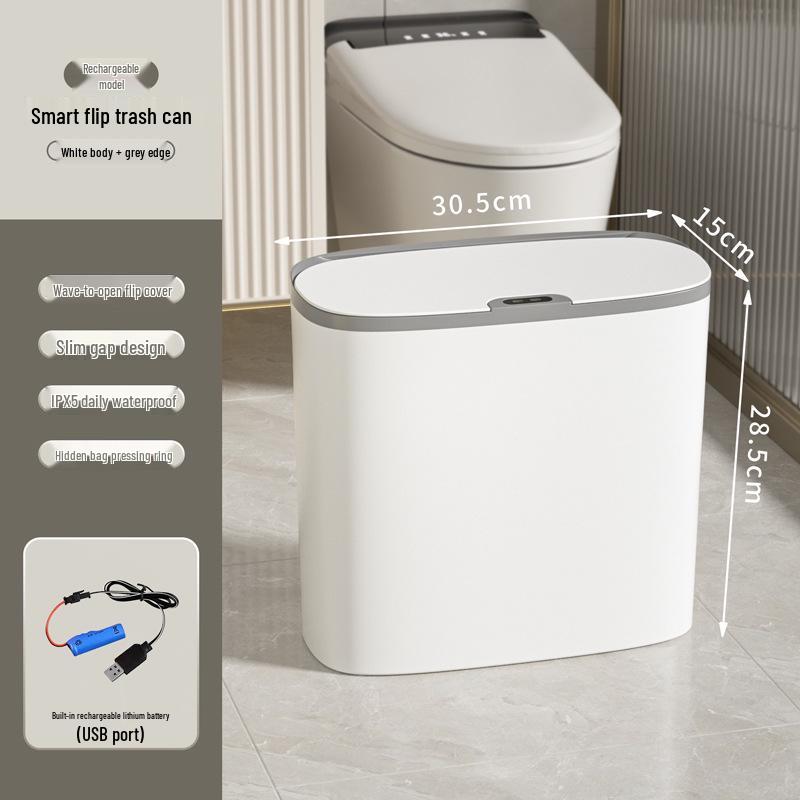 Smart Bathroom Sensor Trash Can - Quiet Flip-Top with Gentle Open/Close