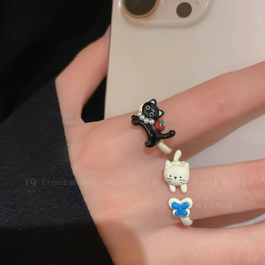 Roztomilý prsten s koťátkem Kreativní otevřený prsten Niche Dětský Sladký Dívčí Prsten Šperky Trend