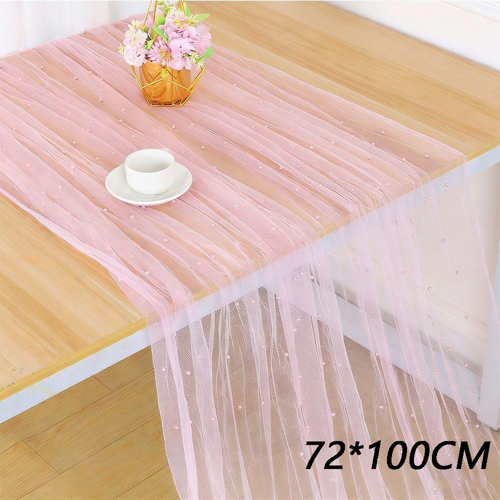 Sheer Drapes Pearl Yarn Table Runner Gauze Mesh Semi Transparent Wedding Tablecloth DIY Pearl Table Cover Dinner Table