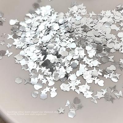 1 Jar Shiny Silver Sequins Mix Shapes Starlight Love Butterfly Star Slice Nail Art Stickers Decals Manicure Paillette Charms