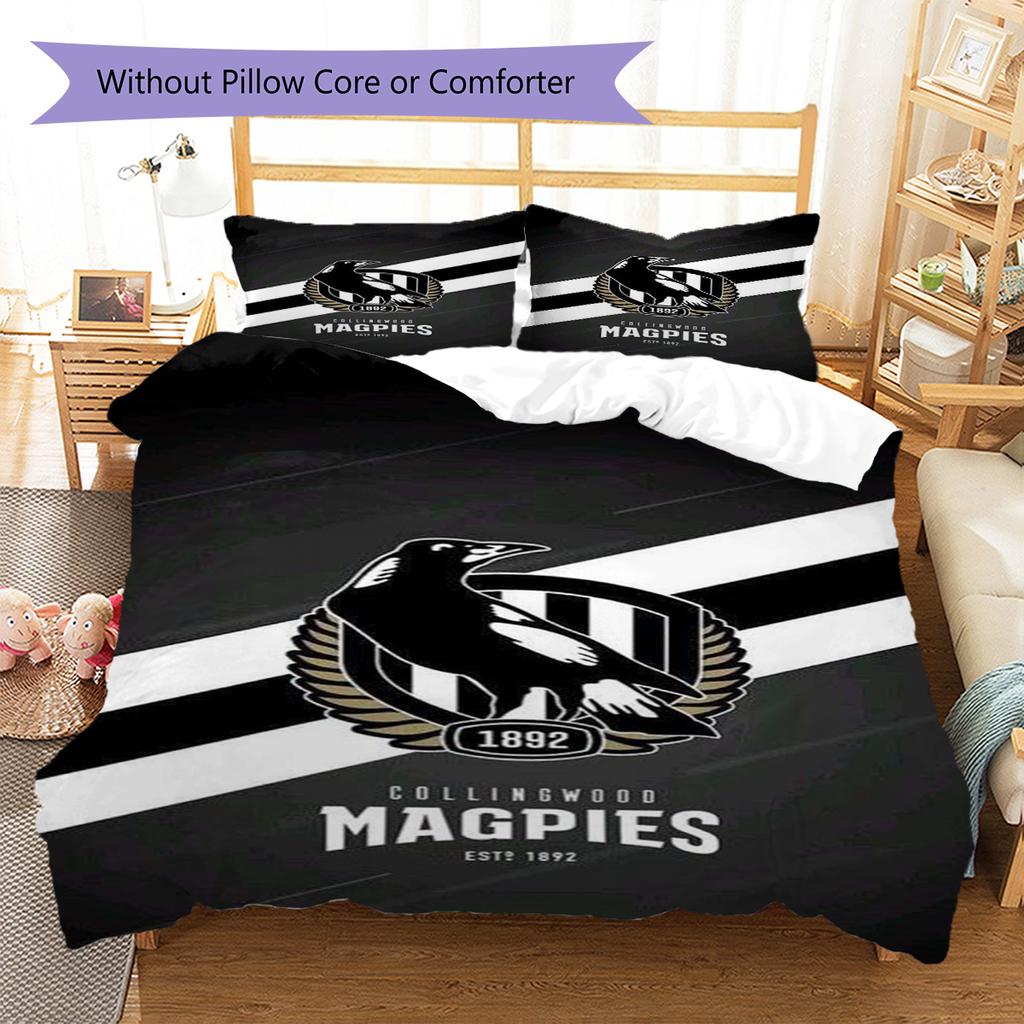 Set Biancheria da Letto con Fantasia Collingwood Magpies Copripiumino Federa Decorazione per la Casa Regalo (1 * copripiumino + 2 * federa, senza nucleo)