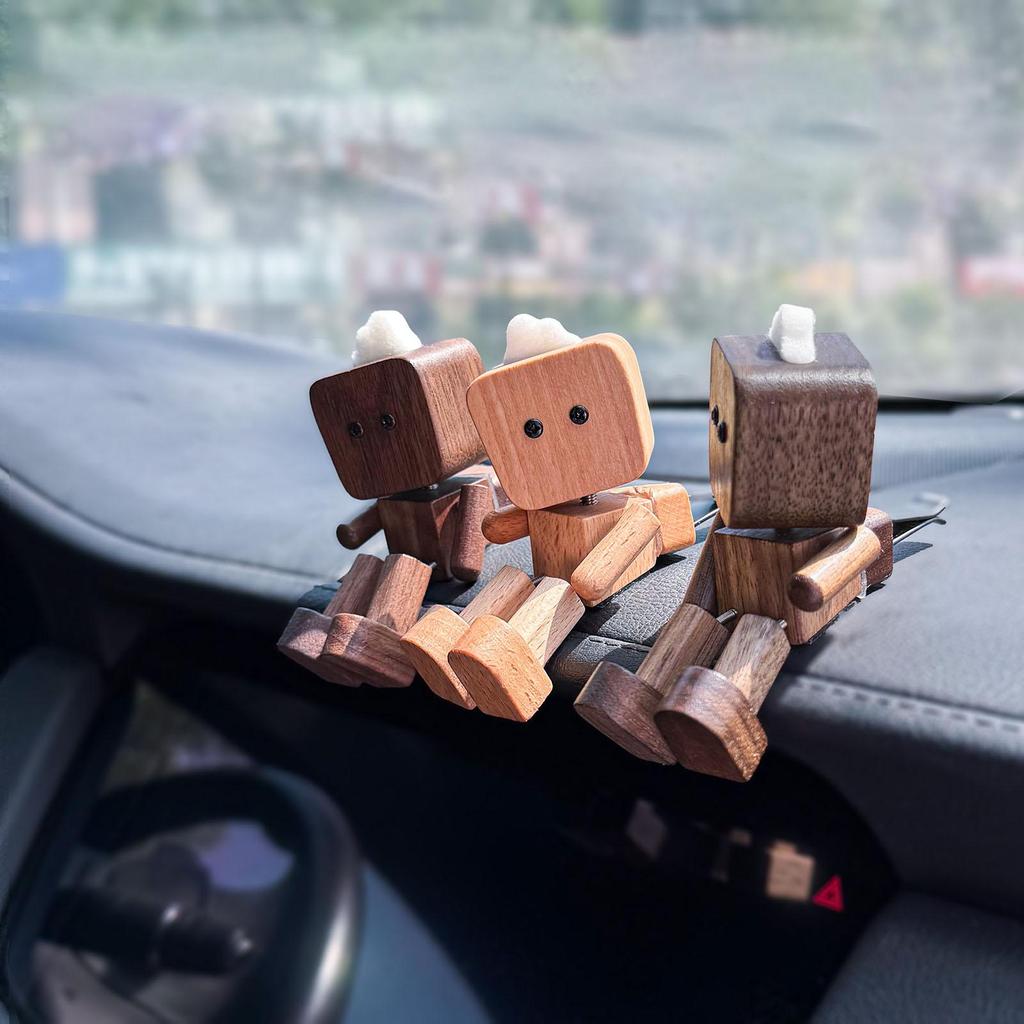Dashboard Wooden Figurine Decor Wooden Human Figure Dashboard Decoration Funny Ornament Display Sculpture For Tabletop Commuting