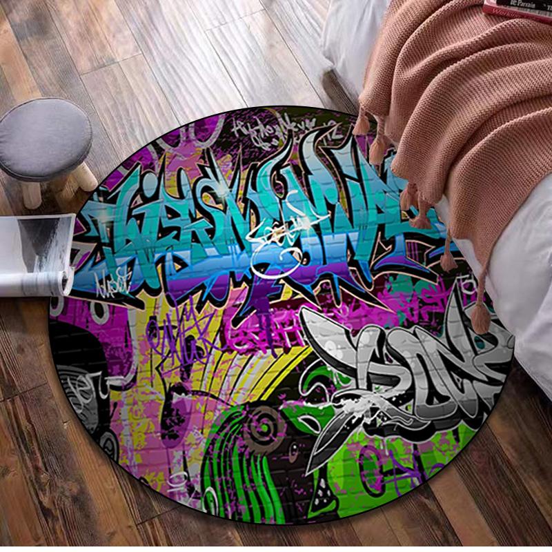 Graffiti Circular Rug - Office Decorative Carpet For Living Room Bedroom Door Mat Floor Rug Computer Chair Area Rug