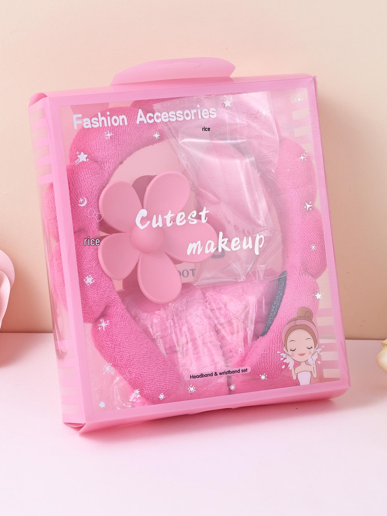 

Women s Five-Piece Hair Accessory Set: Cloud Sponge Bubble Headband, Wash-Up Wristbands, Back-of-Head Hair Bun, and Flower Hair Clip.
