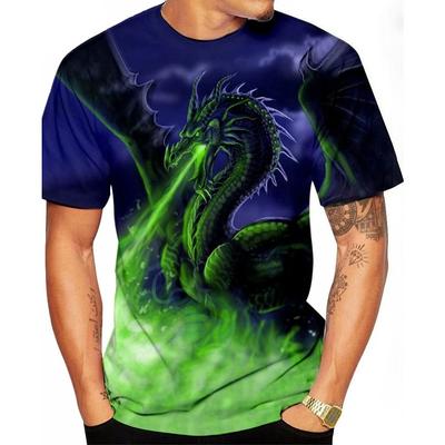Round Neck 3D Dragon Printed Fashionable Casual Short Sleeved Men's T-shirts - Soft Medium Stretch Polyester Fabric Summer Relaxed Fit Clothing