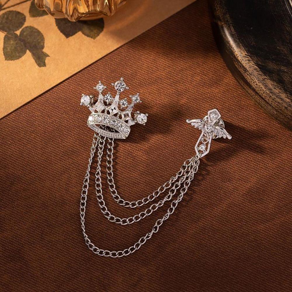 1Pcs Temperament Tassel Crystal Brooch Vintage Collar Jewelry  For Women Dress Mens Shirt Suit Set