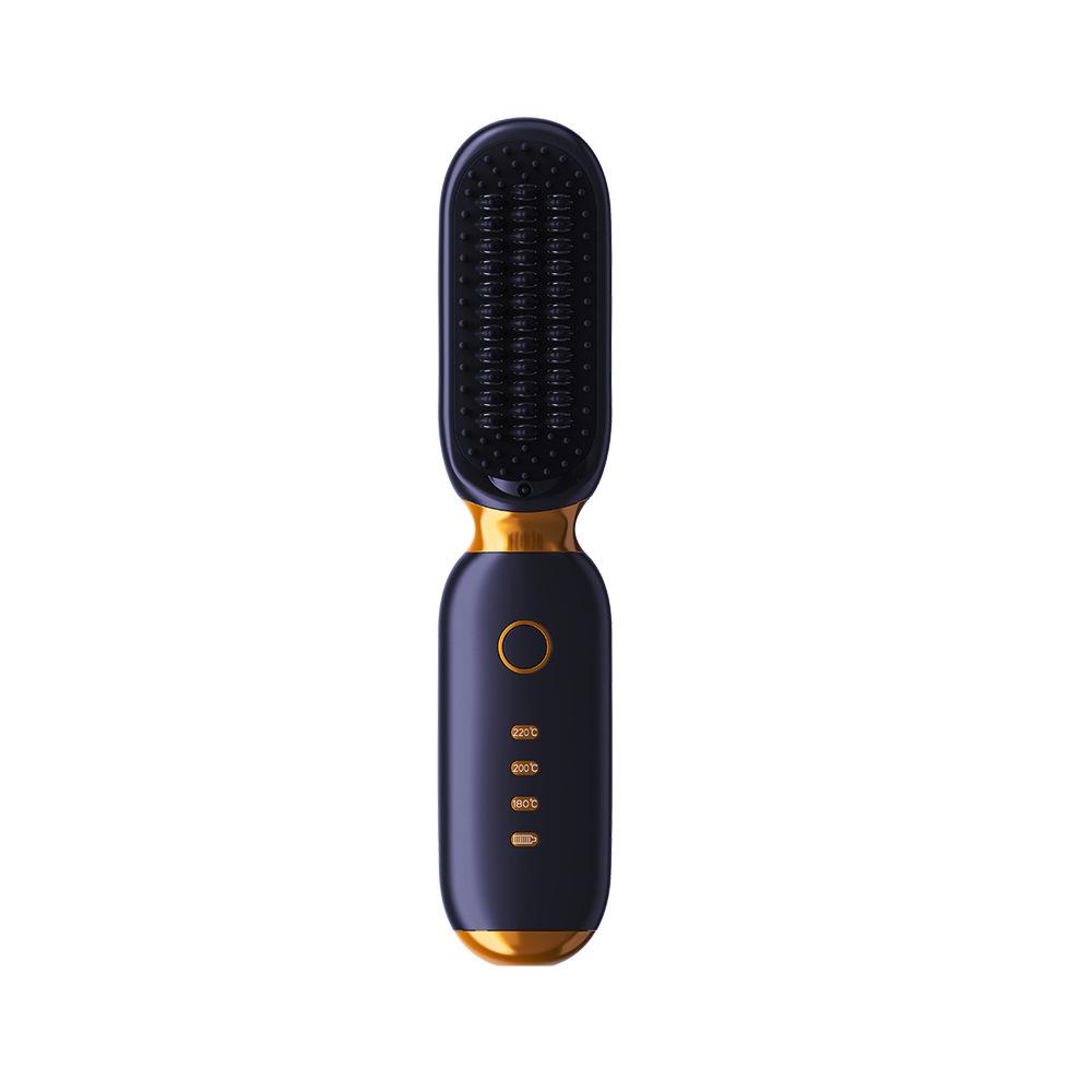 Mini Battery Hair Straightener Brush Portable Cordless Hair Styling Tool Negative Ionic Anti-Frizz Comb 3 Heat Settings Women 7.4V