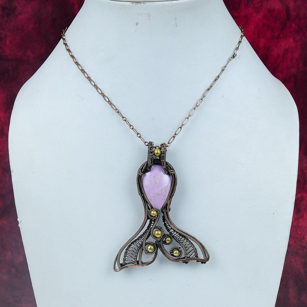Phosphosiderite Gemstone Pendant Copper Wire Wrapped Jewelry Fish Design Pendant