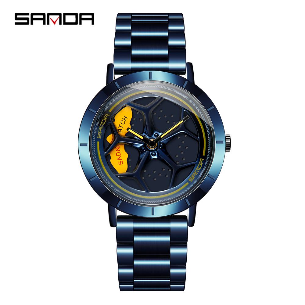 Sanda Men's Trendy Waterproof Quartz Watch with Cool Wheel Design
