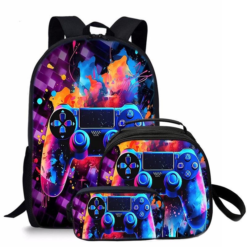 Trendy Popular Novelty game pad 3D Printed 3pcs/Set student School Bags Travel Notebook Backpack Crossbody Lunch bag Pencil Case