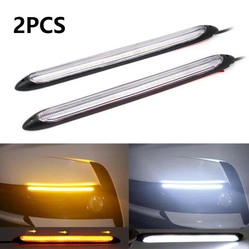 

2Pcs LED Car DRL Daytime Running Lights Waterproof Universal 12V Auto Headlight Sequential Turn Signal Yellow Flow Day Light B1-15.5CM-2PCS