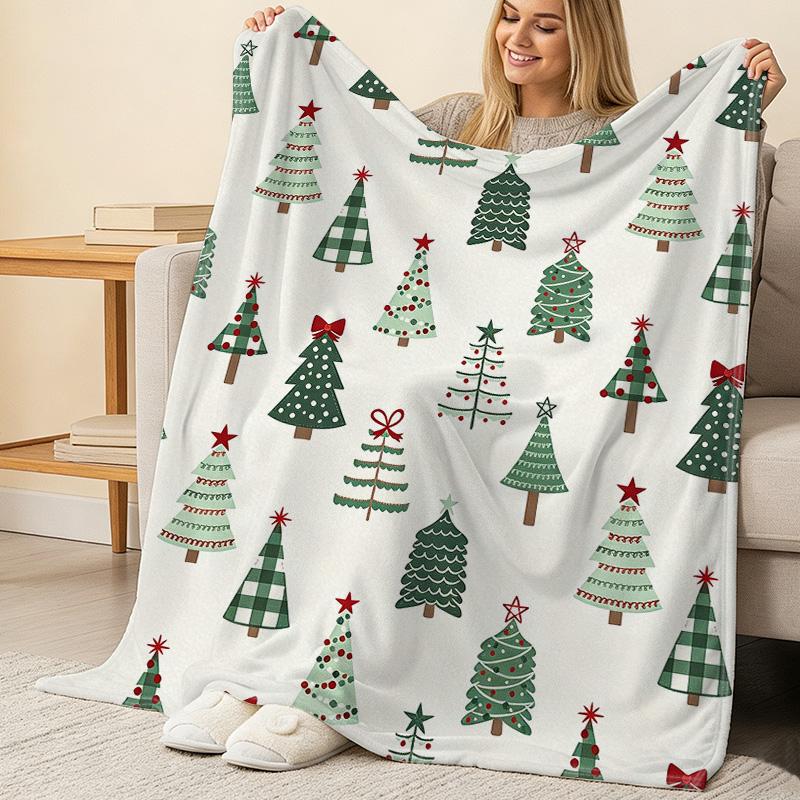 Christmas Tree Themed Flannel Blanket - Lightweight, Soft & Cozy, Warm Home Comfort, Holiday Decoration, Ideal for Lounge Use